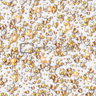 Vector pattern with gold hearts on white background