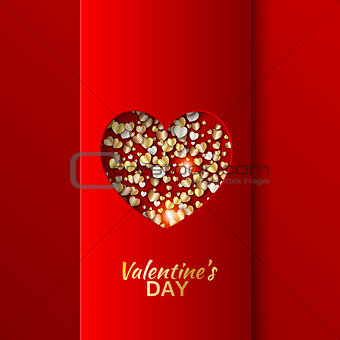 Gold hearts valentine day greeting red card