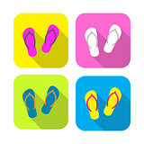 colorful slippers flat icon with long shadow on rounded rectangle background