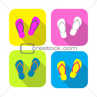 colorful slippers flat icon with long shadow on rounded rectangle background