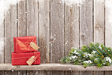 Christmas gift boxes and fir tree