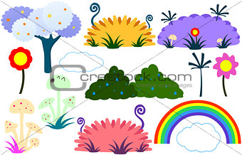 Flat Tree Flower Plants Rainbow Cloud