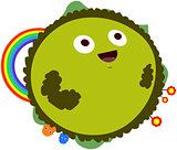 Happy Green Planet With Rainbow