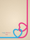 Valentine's day greeting with pink and blue heart ribbon