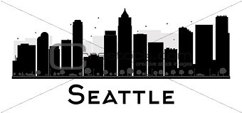 Seattle City skyline black and white silhouette.