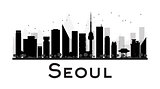Seoul City skyline black and white silhouette