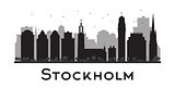 Stockholm skyline black and white silhouette.