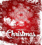 Christmas card with white snowflakes on red background.