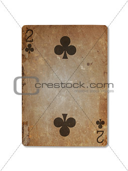 Very old playing card, two of clubs