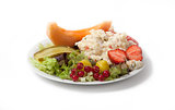 Snack time - View of Russian salad on a white plate