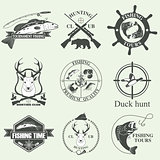 Set of vintage hunting and fishing