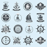 Set of vintage nautical labels, icons and design elements.