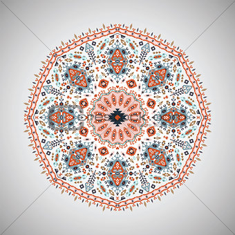 Ornamental round geometric pattern in aztec style