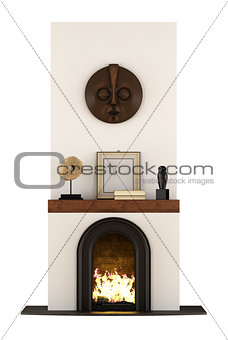 Ethnic fireplace on white