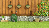 Tools for gardening in a garden 