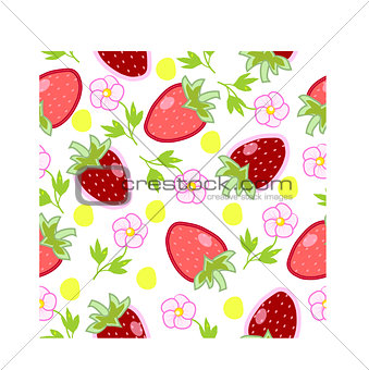 Pattern with strawberries and flowers
