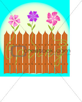 The fence with the word Spring and flowers
