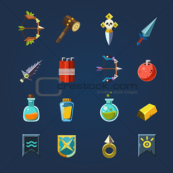 Game Resources Icons Flat Vector Set