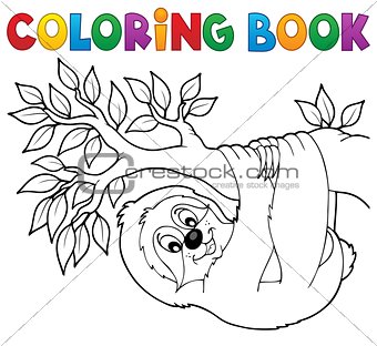 Coloring book sloth on branch