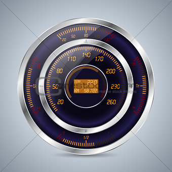 Fully digital speedometer rev counter in orange purple 