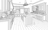 Black Custom Kitchen Design Drawing on White