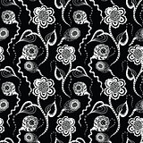 black seamless pattern with white  flower