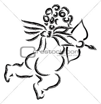 Cupid with Bow and Arrow Ink Brush Illustration