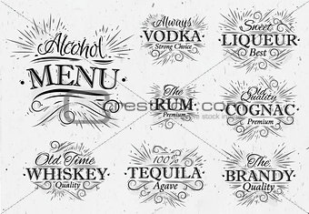 Set alcohol menu vintage