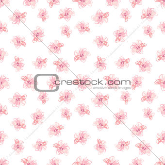 Hibiscus Flowers Pattern, Hand-Drawn Vector Pattern