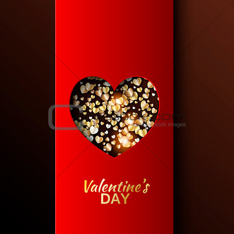 Gold hearts valentine day greeting red card