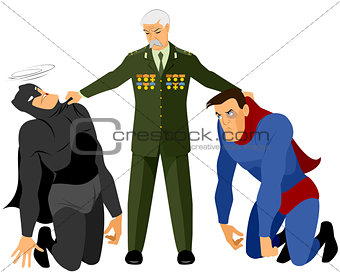 Veteran holds two superheroes