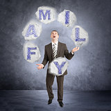 Businessman juggling word family