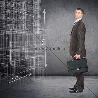 Businessman with 3d model sketch