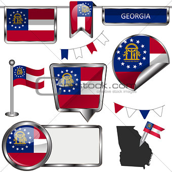 Glossy icons with flag of state Georgia