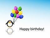 Vector cartoon penguin with balloons