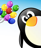 Vector cartoon penguin with balloons