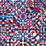 Vector Seamless Blue Red White Color Overlay Irregular Geometric Blocks Quilt Pattern