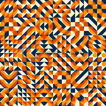 Vector Seamless Orange Navy Color Overlay Irregular Geometric Blocks Square Quilt Pattern