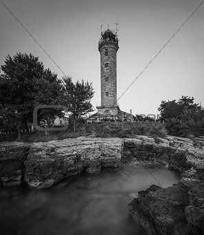 Lighthouse in Savudrija, Istria, Croatia, Black and White