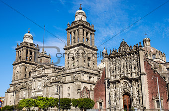 Detail view of Cathedral Metropolitana in Mexico city