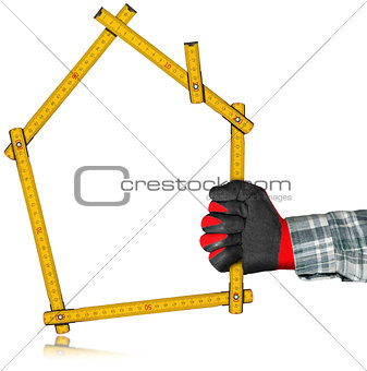 Gloved Hand Holding a Symbolic House