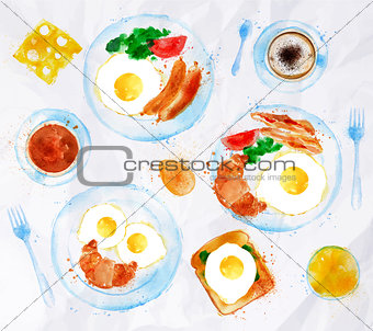 Breakfasts set eggs watercolor