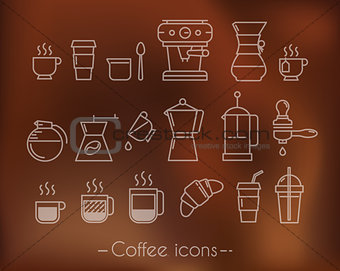 Coffee icons with brown 
