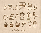 Coffee icons with craft