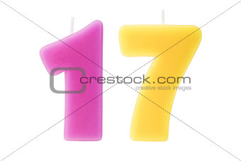 Seventeenth birthday candles isolated 