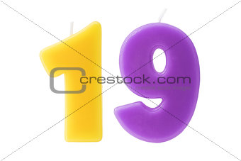 Nineteenth birthday candles isolated 