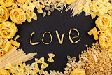 Word Love from pasta on the black background