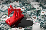 Pumpjack And Spilled Oil On Russian Rubles