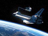 Space Shuttle Deploying Satellite