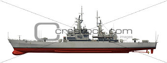 American Modern Warship Over White Background